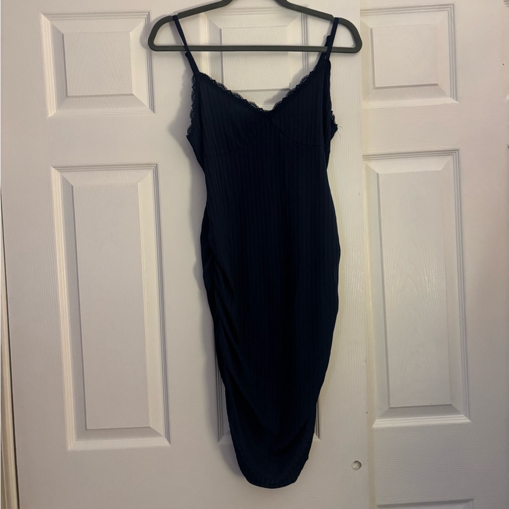 Elegant Navy Blue Spaghetti Strap Dress